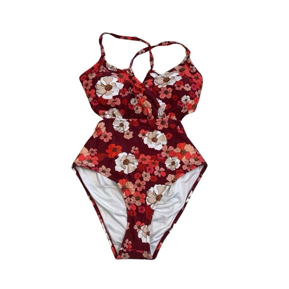 CUPSHE Women's M One-Piece Swimsuit Burgundy Floral NWT - Picture 3 of 16